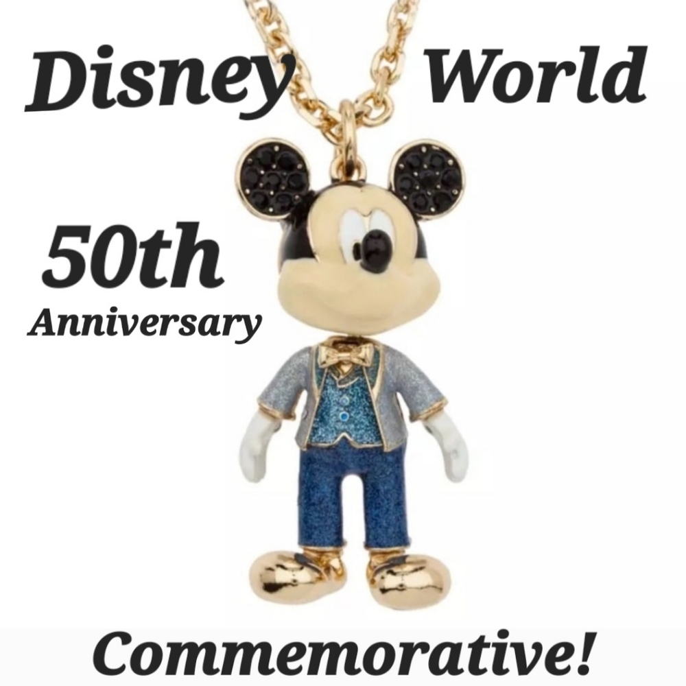 New! BETSEY JOHNSON Disney Parks Walt's 50th Anniversary Mickey Mouse Necklace.